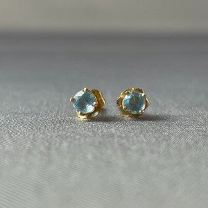 Aquamarine Earrings - Tiny Studs Set in Gold